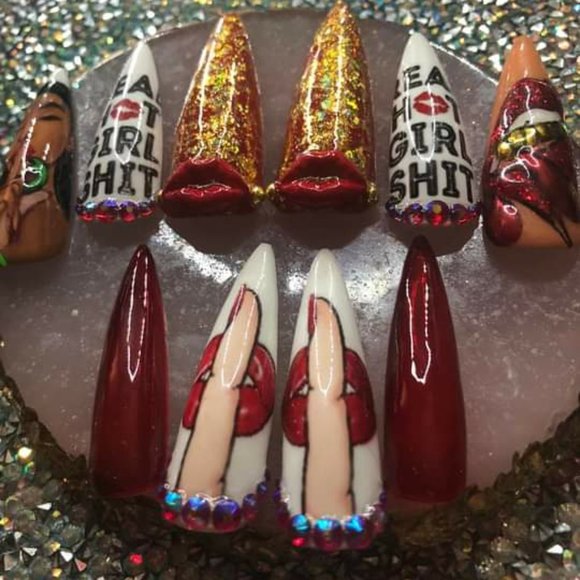 Handmade Hard Gel XXL Stiletto Press On Nails - Picture 4 of 6